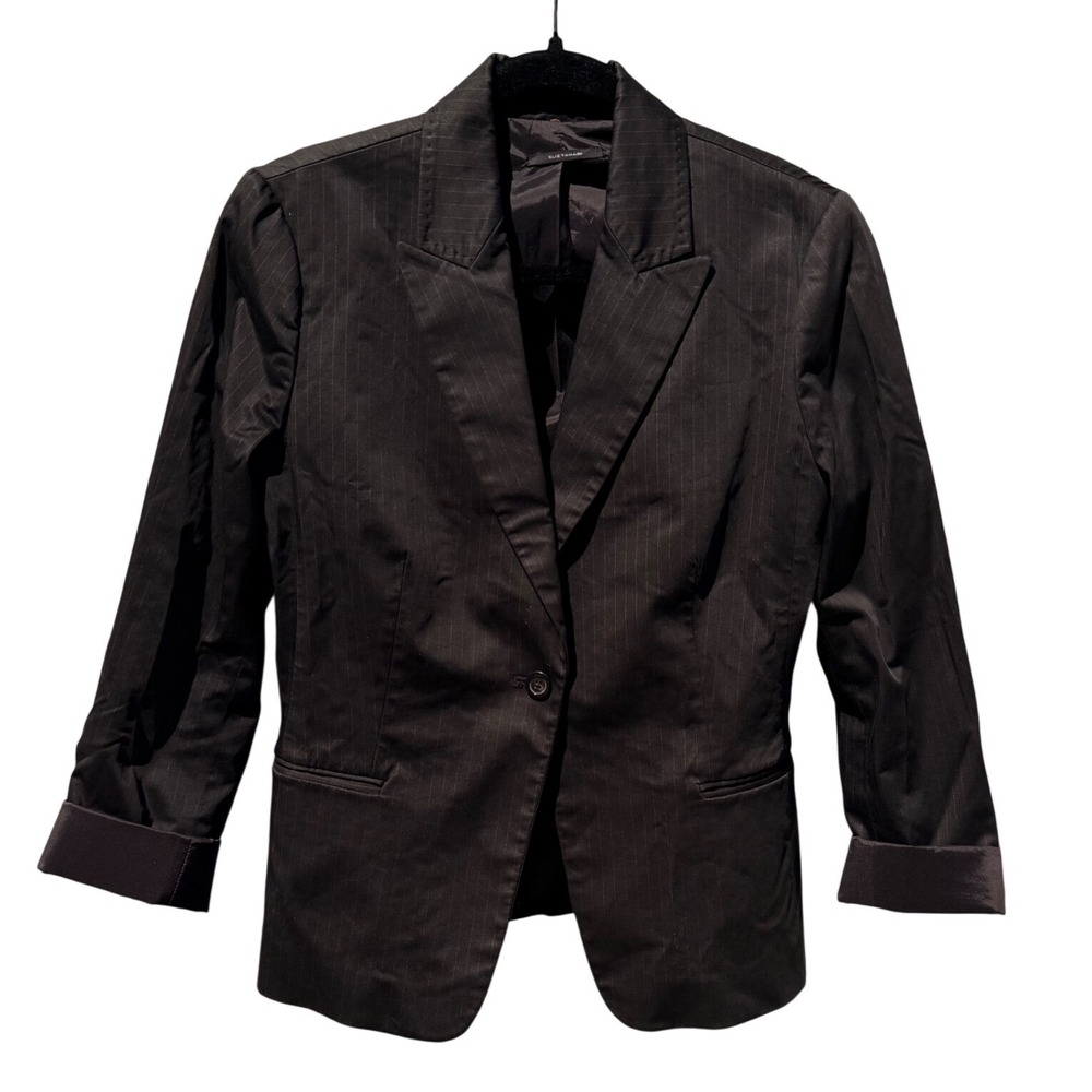 Elie Tahari Womens Black Pinstripe Single Button Blazer Jacket Size 10 Cotton